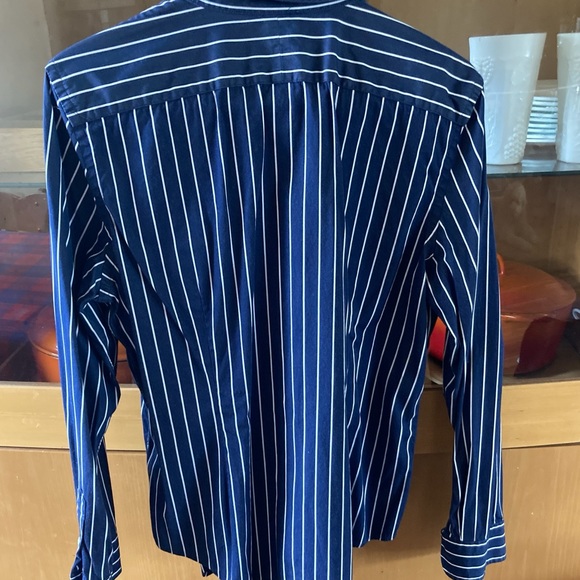 EUC Ralph Lauren Cotton Ruffle & Stripled Button Down Shirt, Size XL - Picture 2 of 10